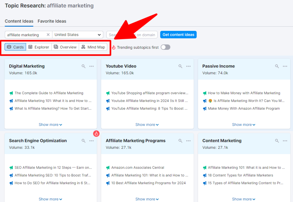 topic research in semrush